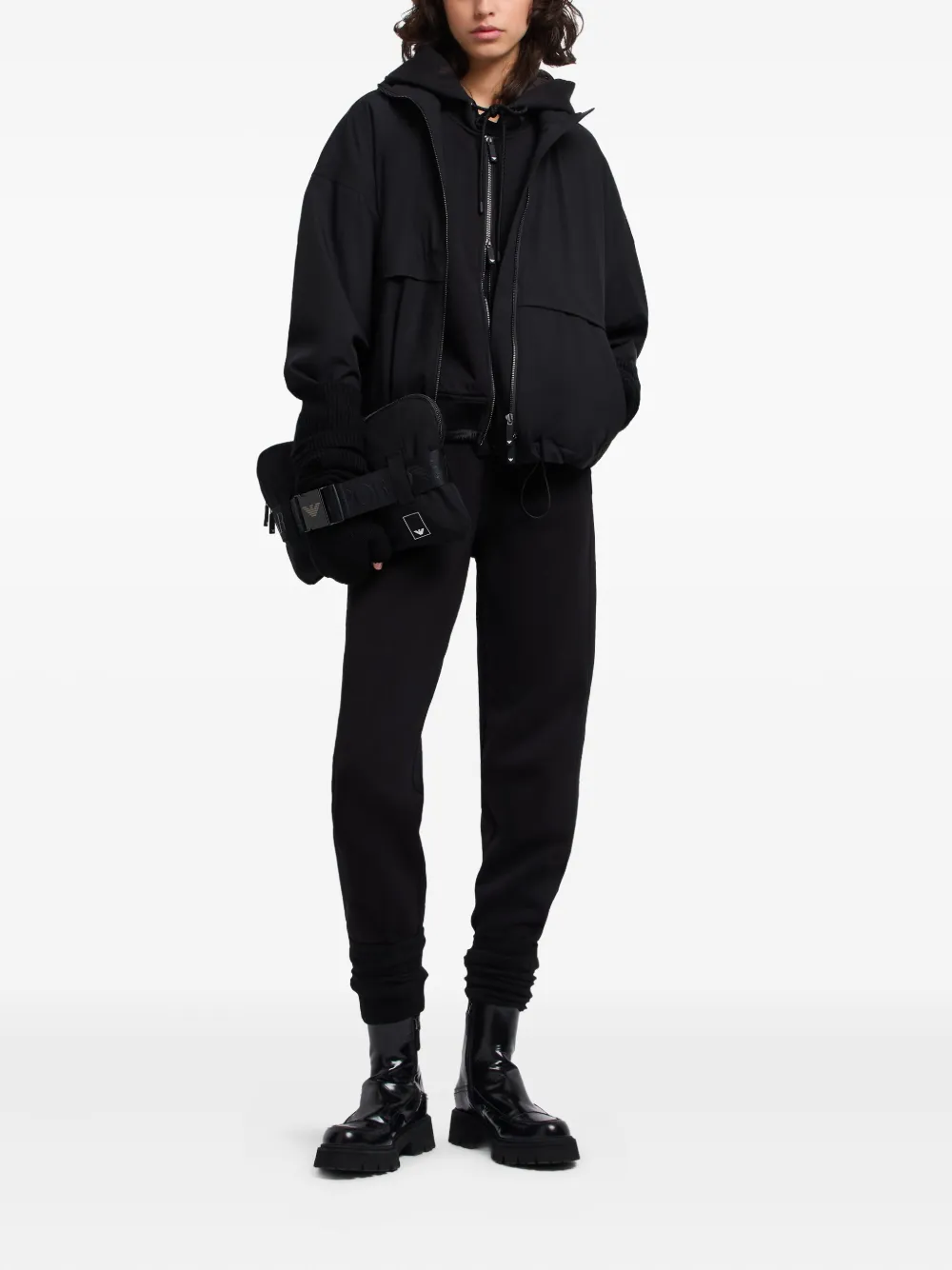 Emporio Armani Hoodie met rits en gewatteerde afwerking Zwart