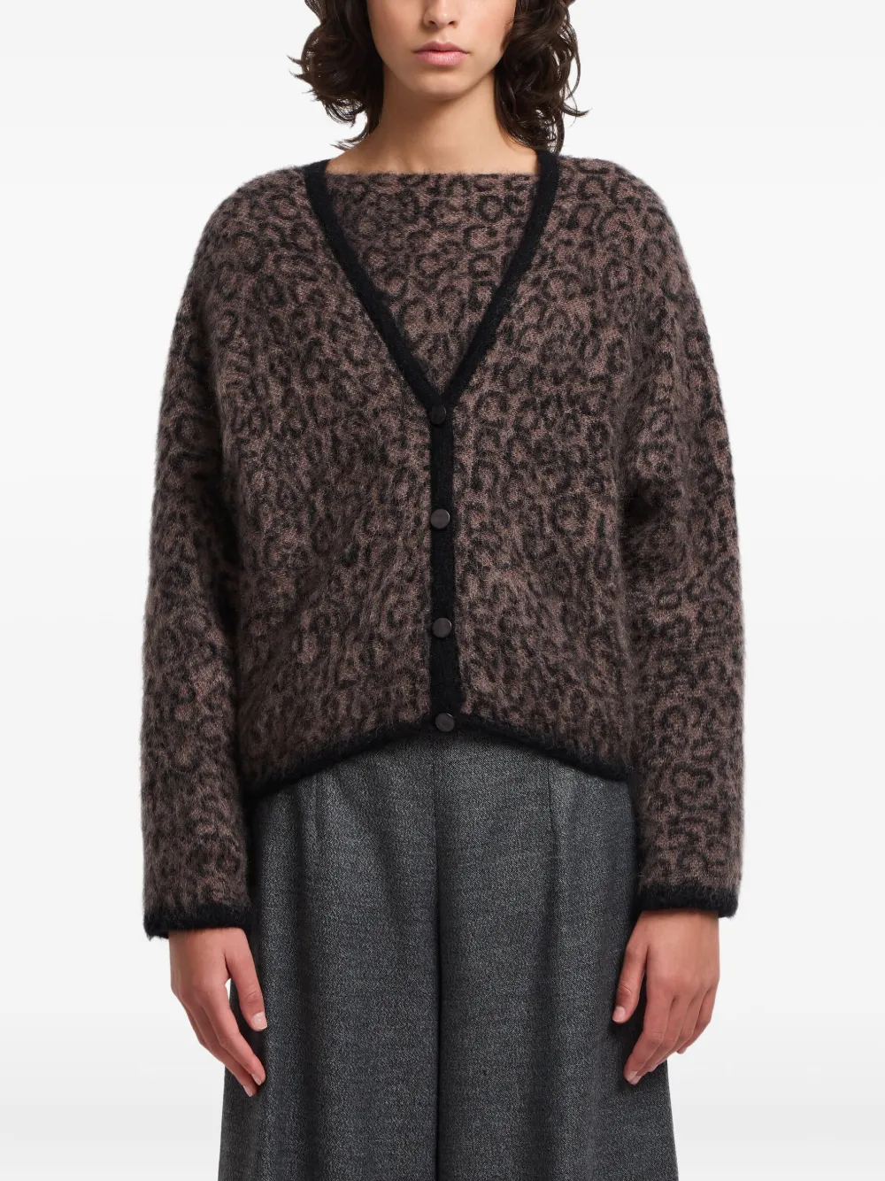 Emporio Armani Leopard-pattern Cardigan In Brown