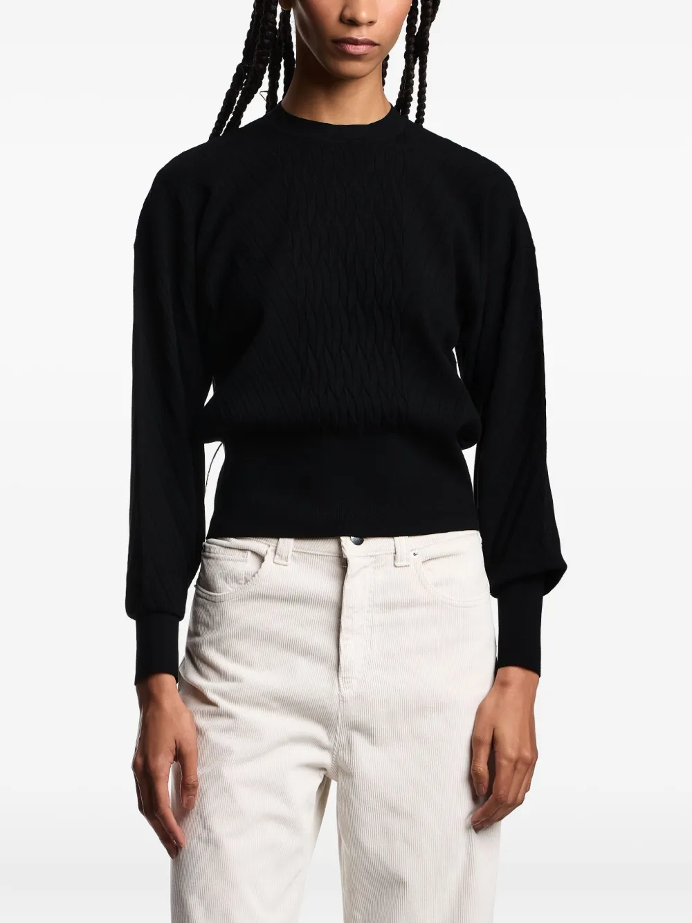 Emporio Armani Travel Essentials Capsule Collection Viscose-blend Jumper With An Embossed Motif In Black
