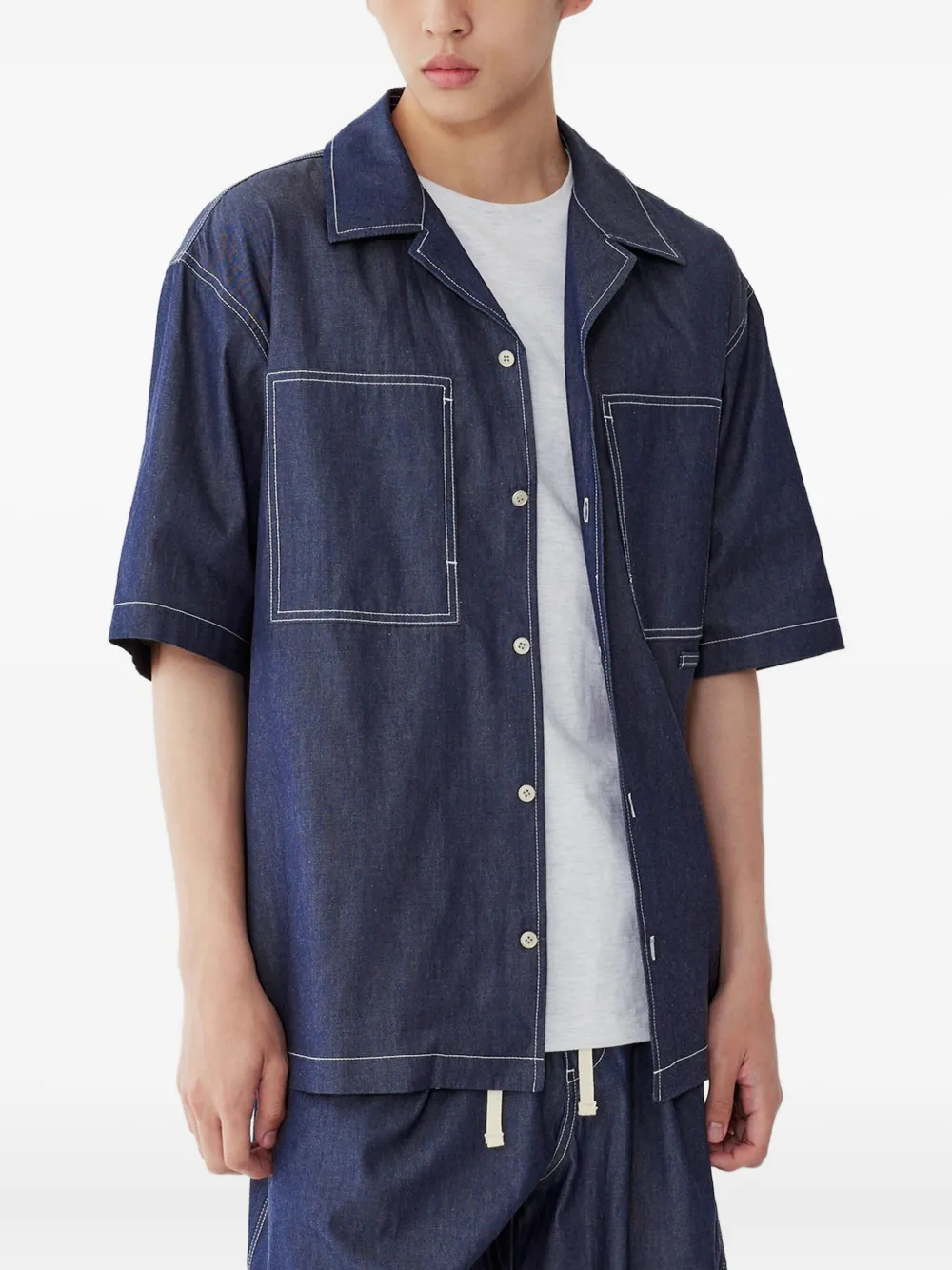 STUDIO TOMBOY Overhemd met korte mouwen en twee zakken Blauw