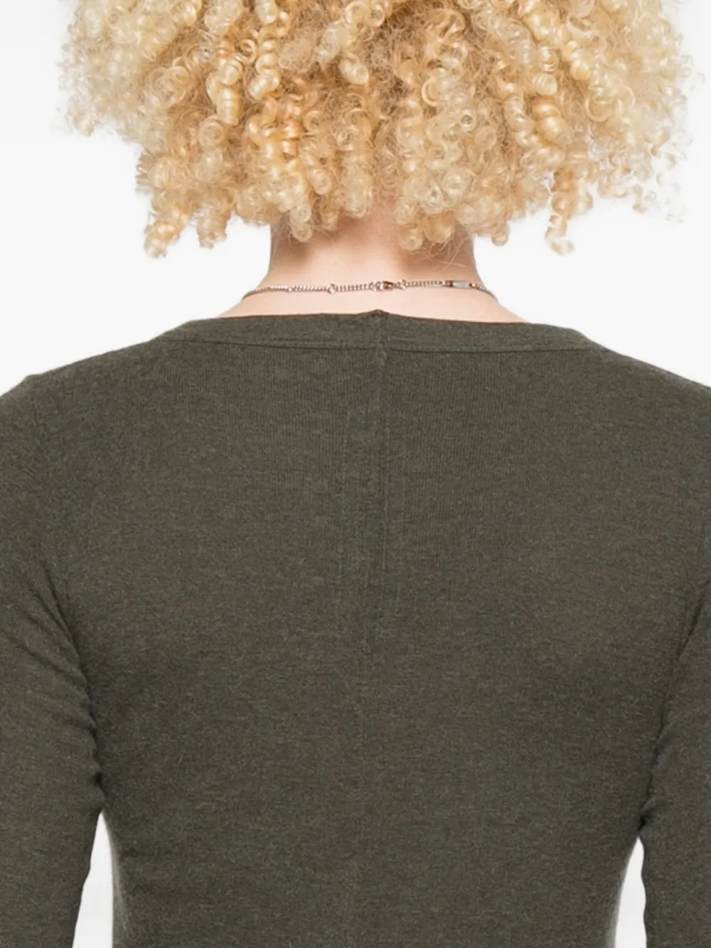 Rick Owens Long Sleeve Cropped Ribbed Knit Top In Green