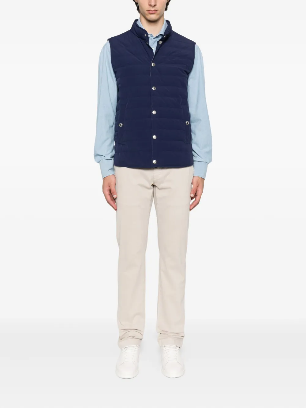 Brunello Cucinelli Gewatteerde bodywarmer met drukknoopsluiting Blauw