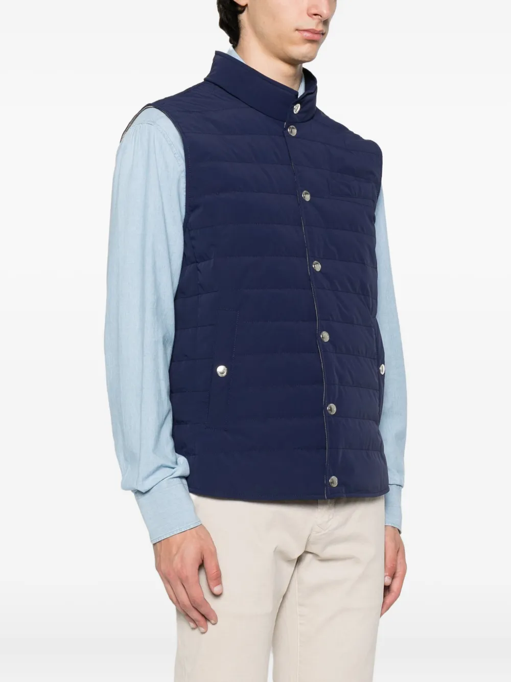 Brunello Cucinelli Gewatteerde bodywarmer met drukknoopsluiting Blauw