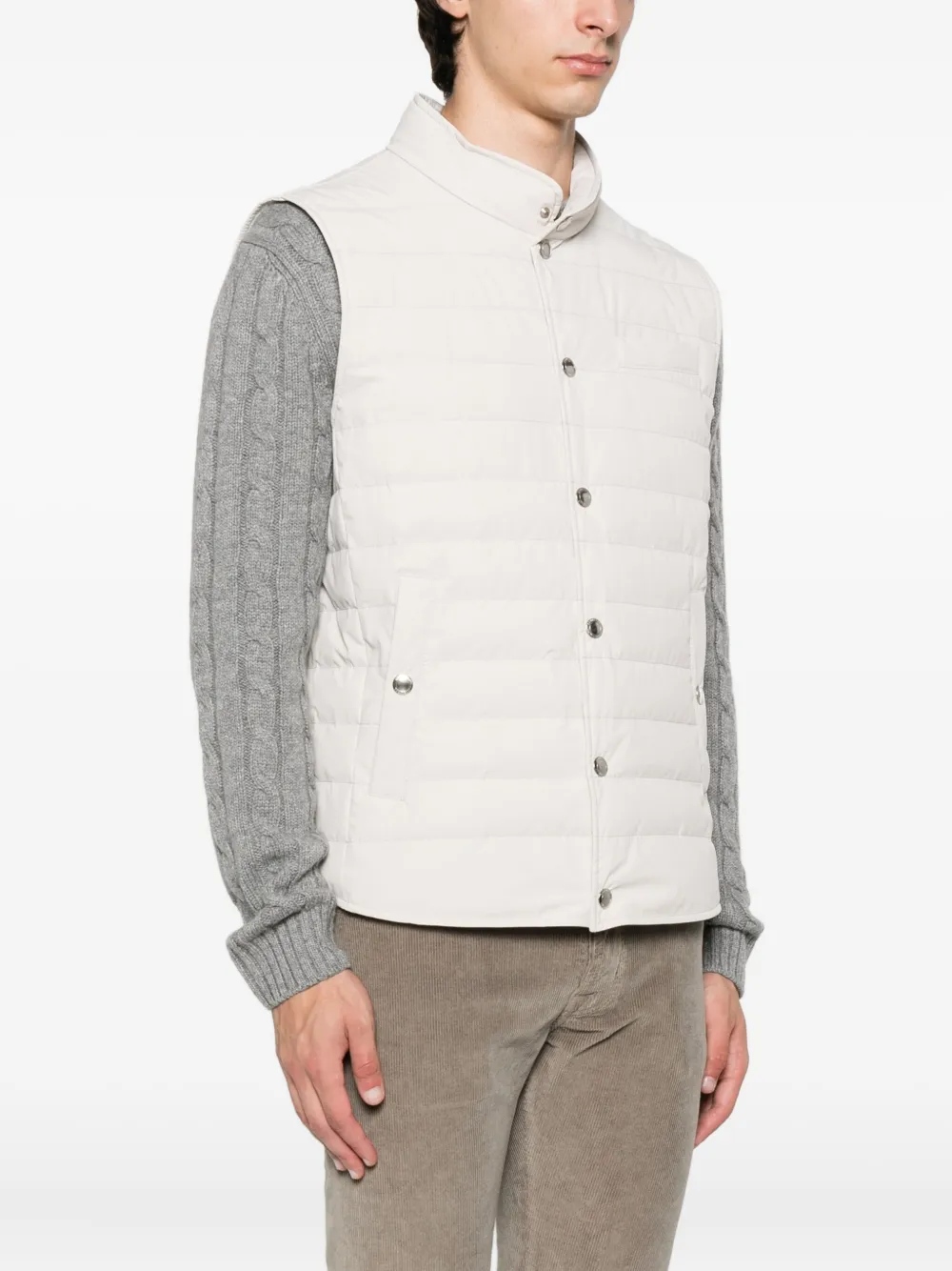 Brunello Cucinelli Gewatteerde bodywarmer met drukknoopsluiting Beige