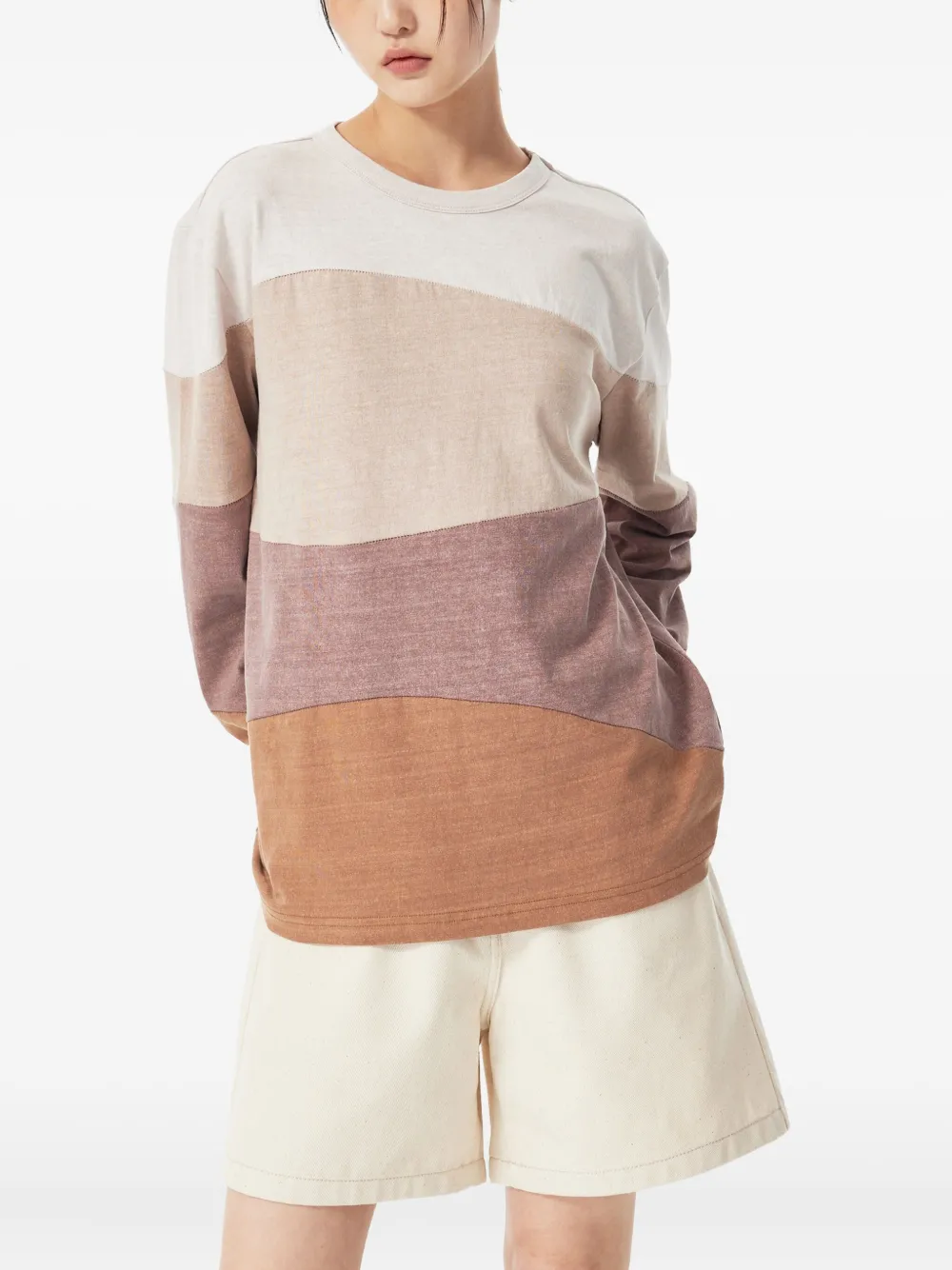 STUDIO TOMBOY T-shirt met golvend patroon en lange mouwen Beige