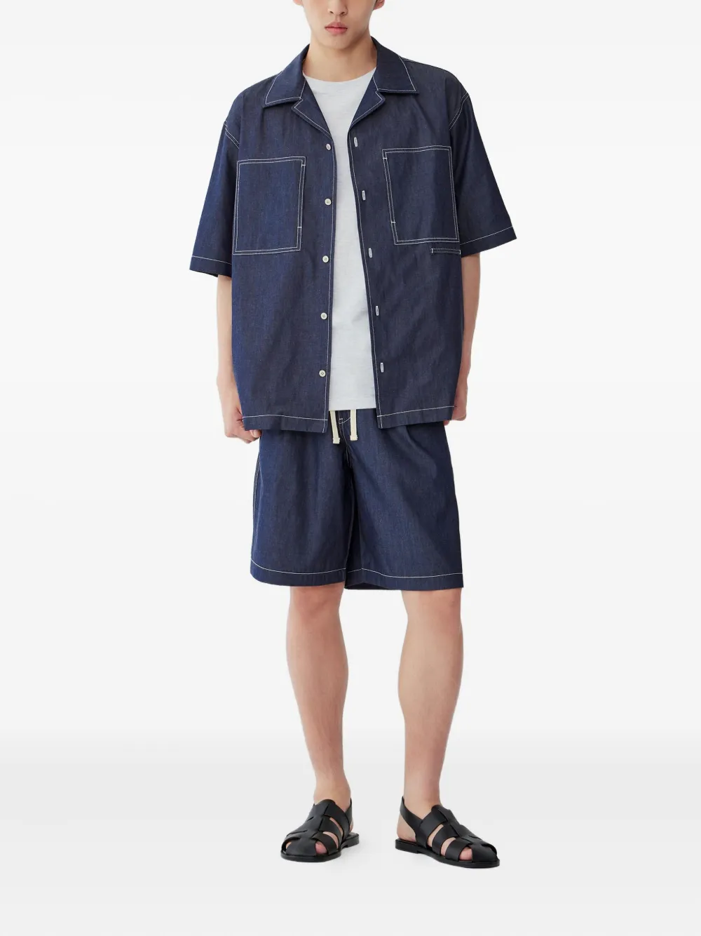 STUDIO TOMBOY Denim shorts met plooien - Blauw