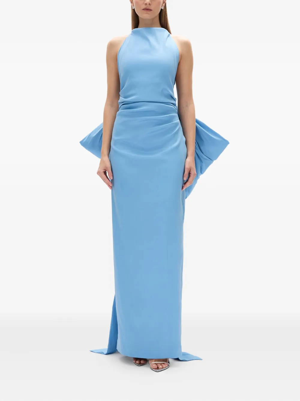 Rachel Gilbert Lottie avondjurk met halternek en strikdetail - Blauw