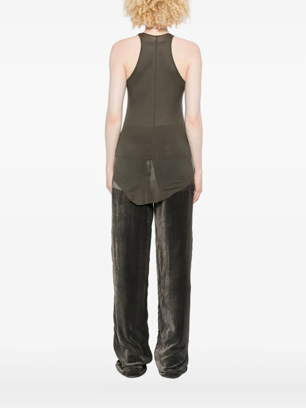 Rick Owens Ribbed Tank Top With Curved Hem And Racerback In Gray