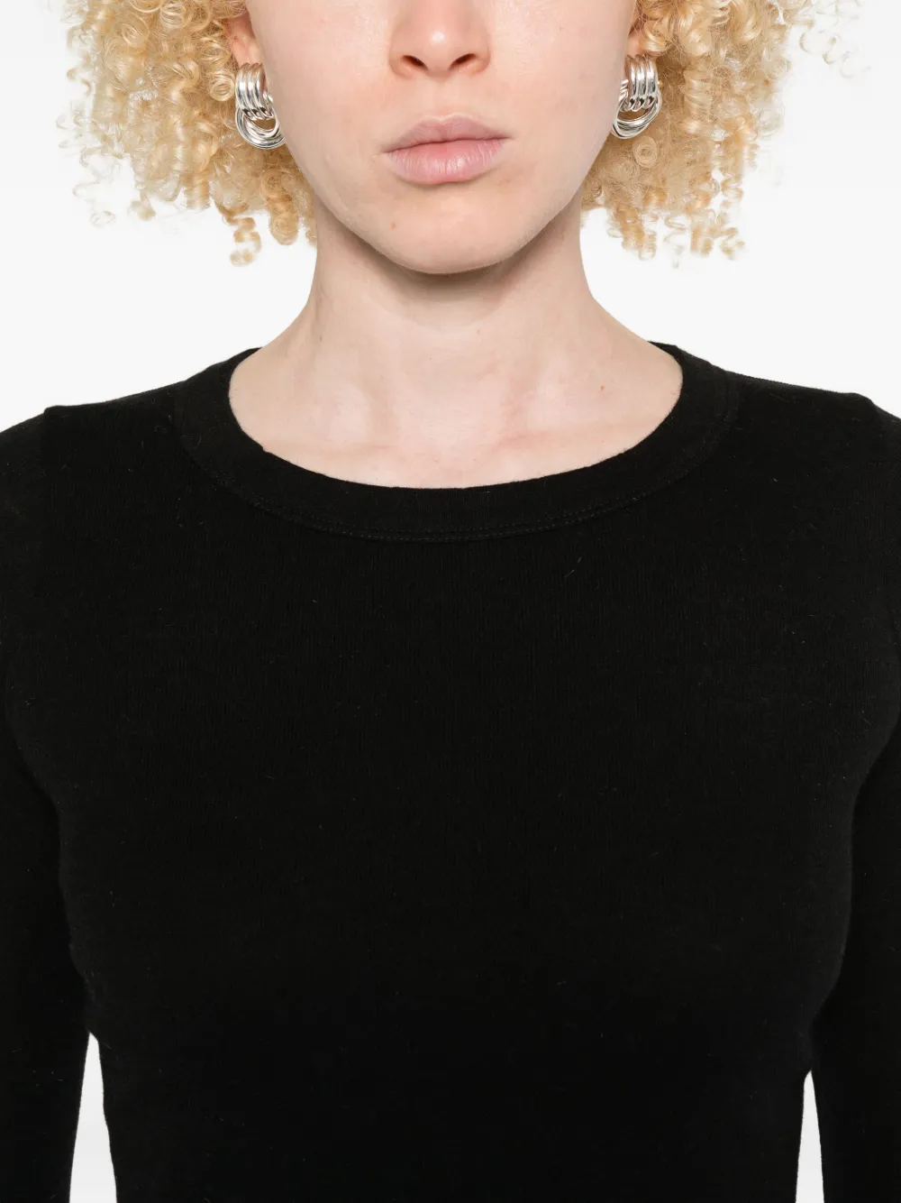 Rick Owens Long Sleeve Cropped Ribbed Knit Top In Black