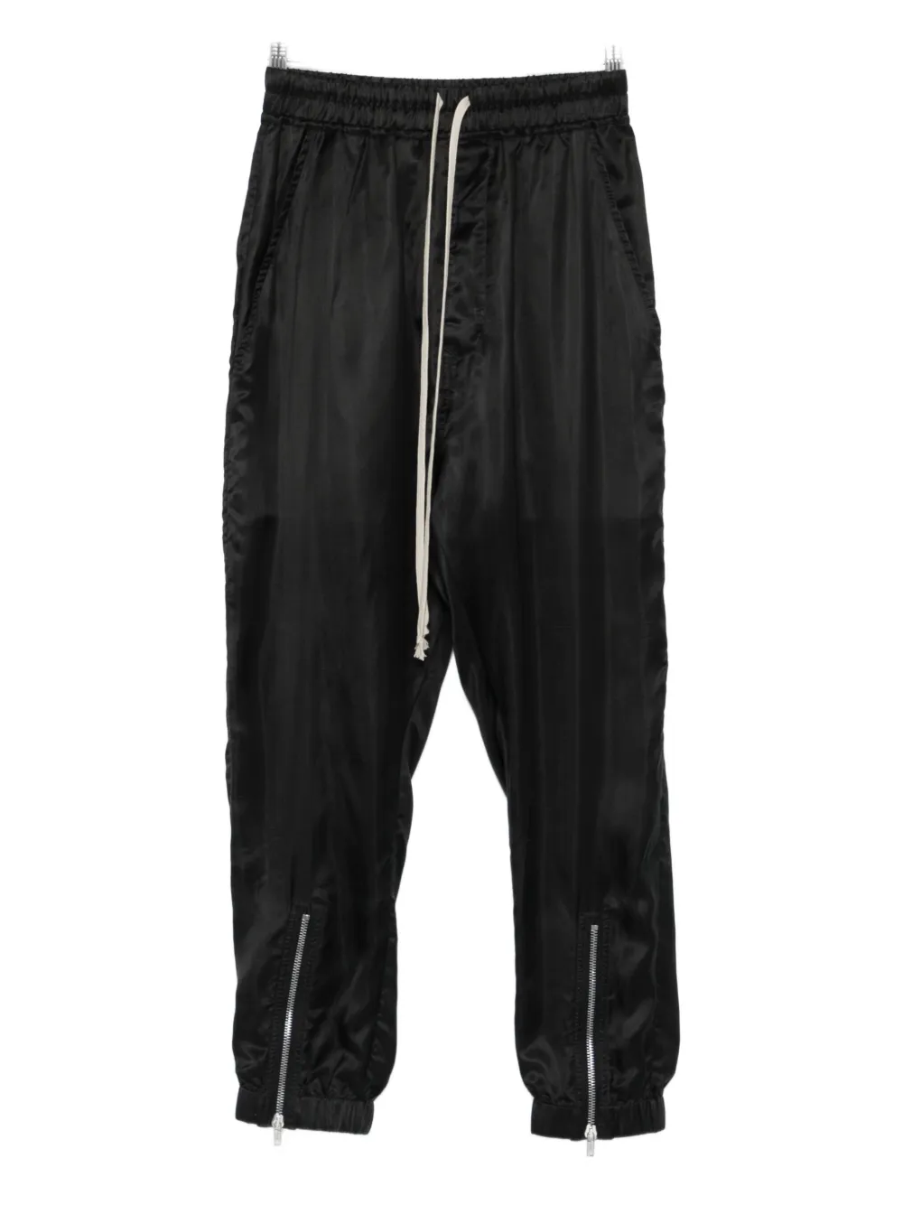 Rick Owens Cupro Twill Track Pants With Dropped Crotch In Black