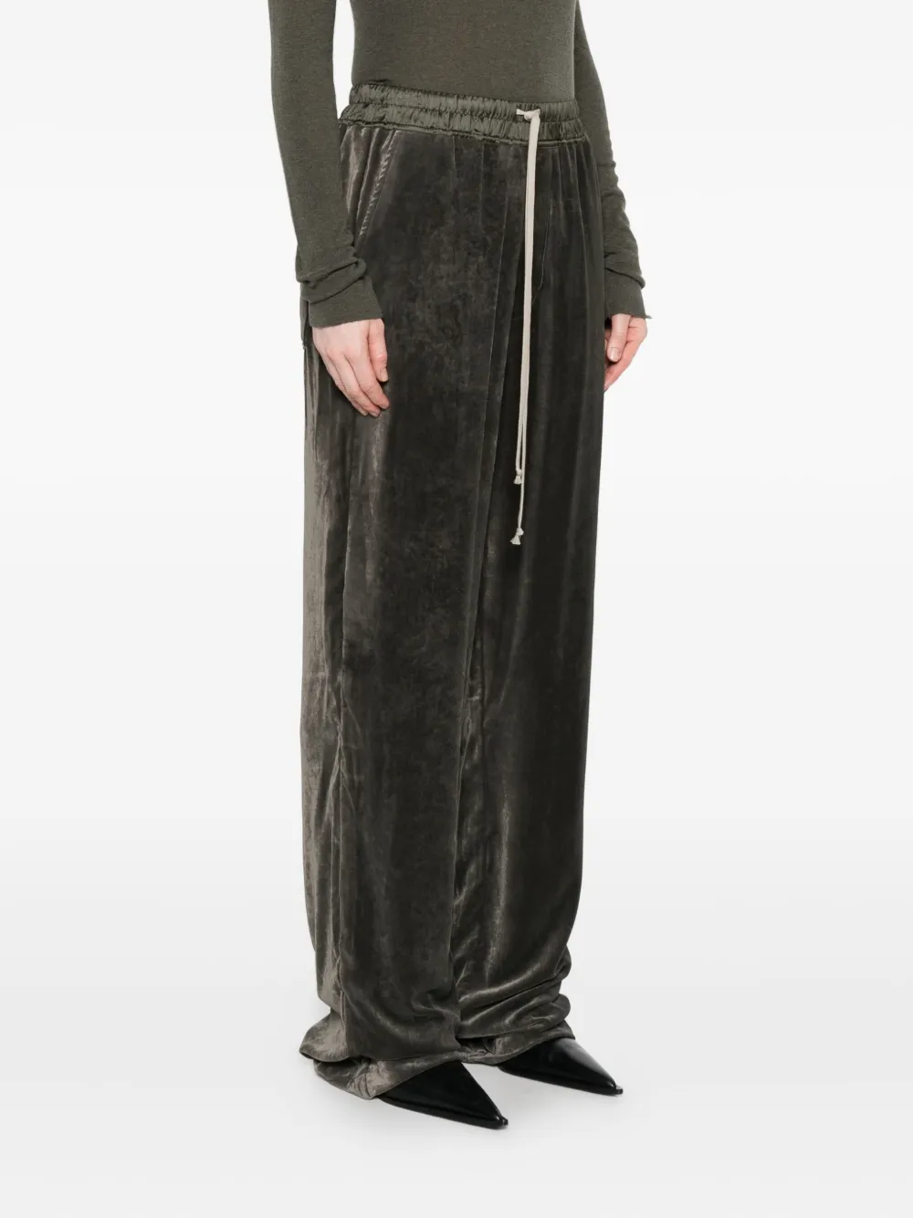 Rick Owens Drawstring Velvet Trousers In Green
