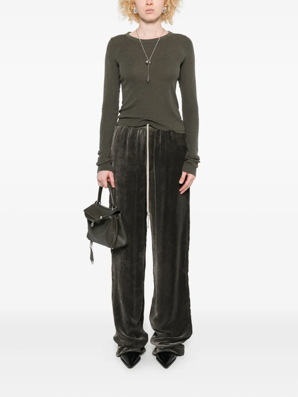 Rick Owens Drawstring Velvet Trousers In Green