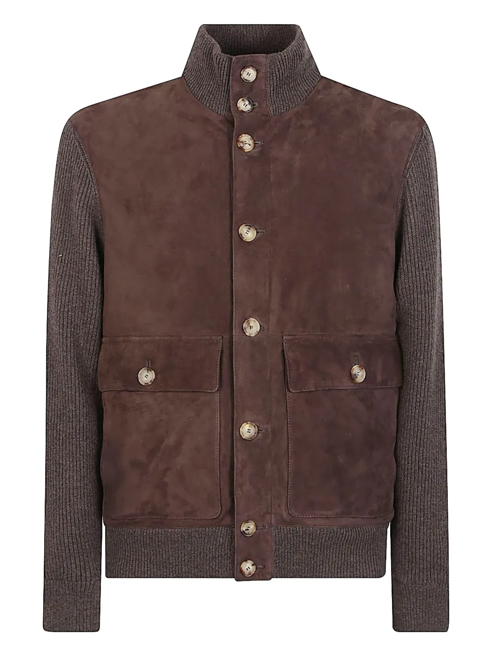 Brunello Cucinelli Bomber Jacket In Leather And Cashmere In Brown