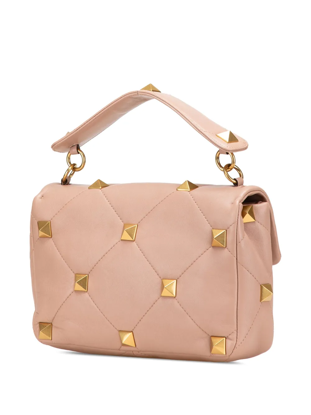 Pre-owned Valentino Garavani 2018-2025 Large Nappa Roman Stud Satchel In Pink