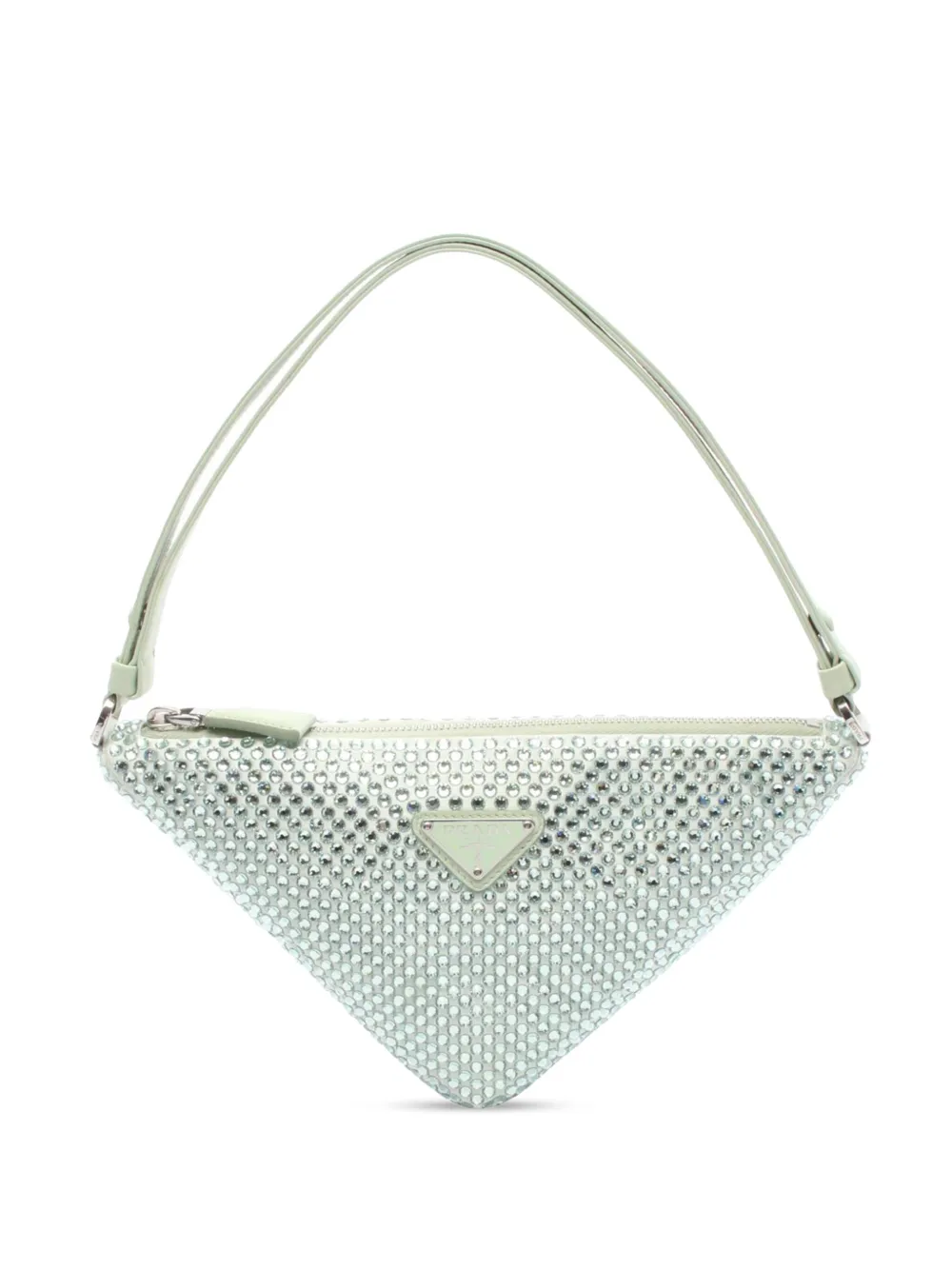 Prada Pre-Owned 2013-2025 サテン クリスタル デコラティブ トライアングルポーチ ハンドバッグ - グリーン Prada Pre-Owned 2013-2025 サテン クリスタル デコラティブ トライアングルポーチ ハンドバッグ - グリーン