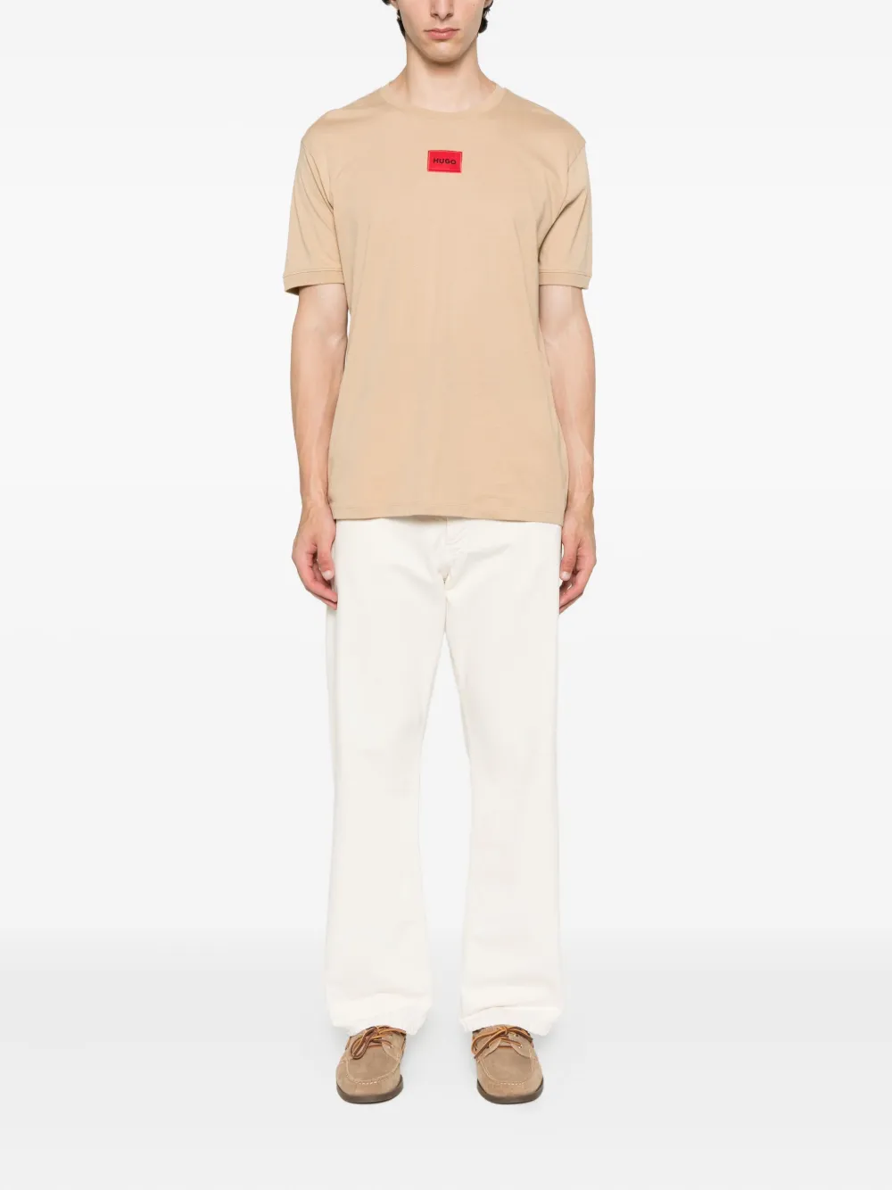 HUGO Katoenen T-shirt met logopatch Beige