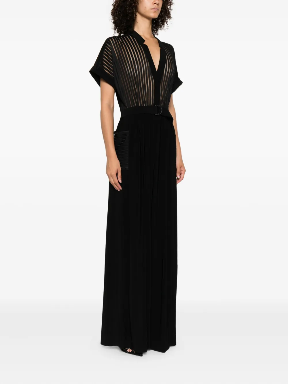 Norma Kamali Geralyn gestreepte geplooide jumpsuit Zwart
