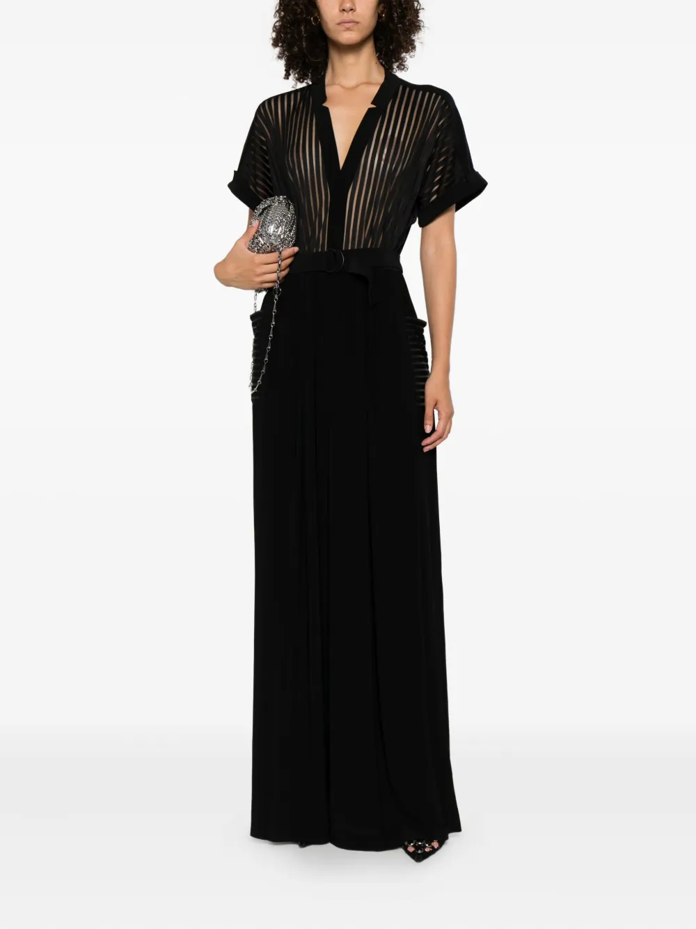 Norma Kamali Geralyn gestreepte geplooide jumpsuit Zwart