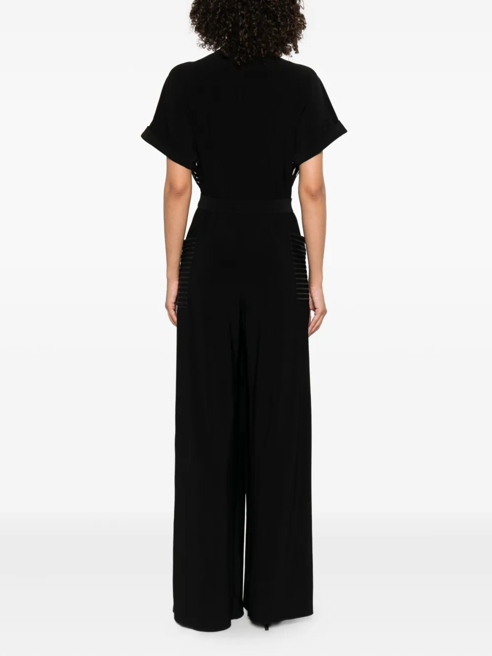 Norma Kamali Geralyn gestreepte geplooide jumpsuit Zwart