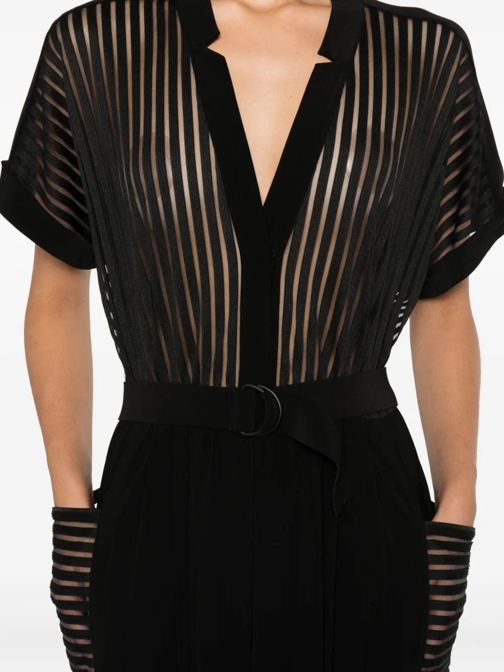 Norma Kamali Geralyn gestreepte geplooide jumpsuit Zwart