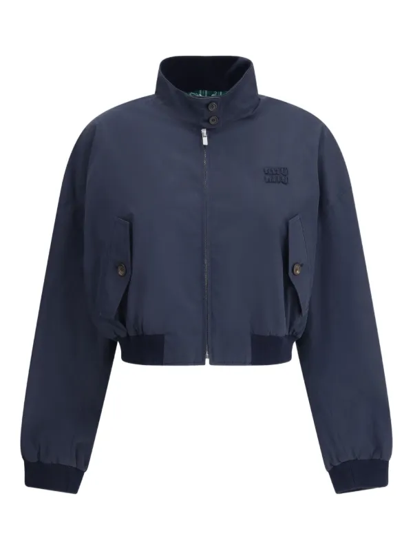 Miu Miu Embroidered-logo Jacket in Blue