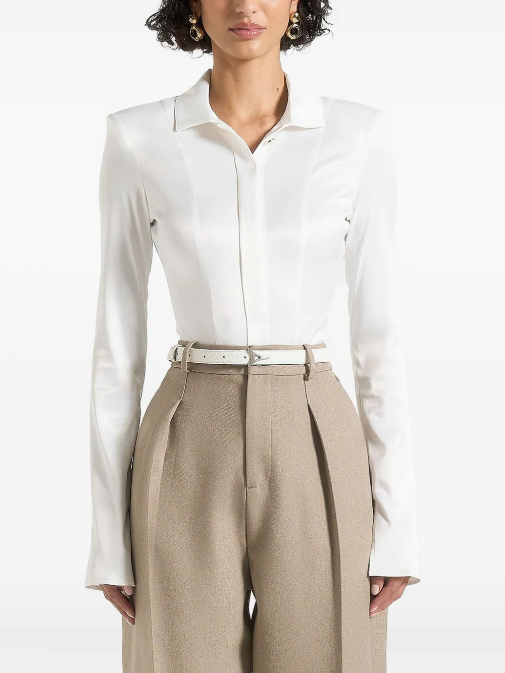Manière De Voir Louise satijnen body met puntige kraag Wit