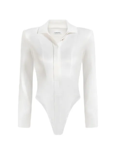 Manière De Voir Louise wide shoulder satin shirt bodysuit