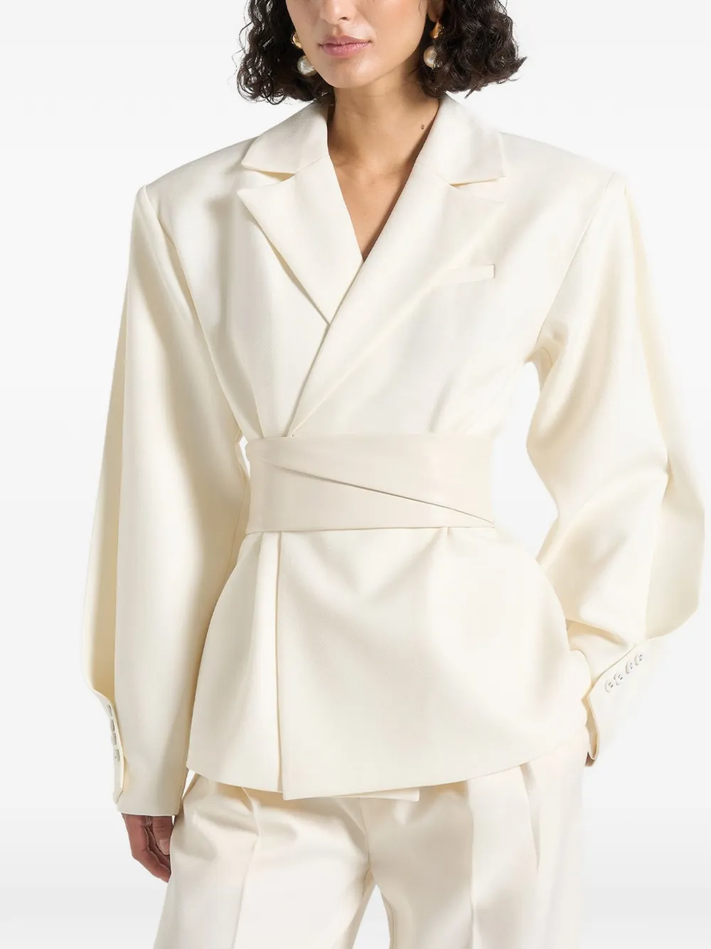 Marie Twist-Sleeve Belted Blazer