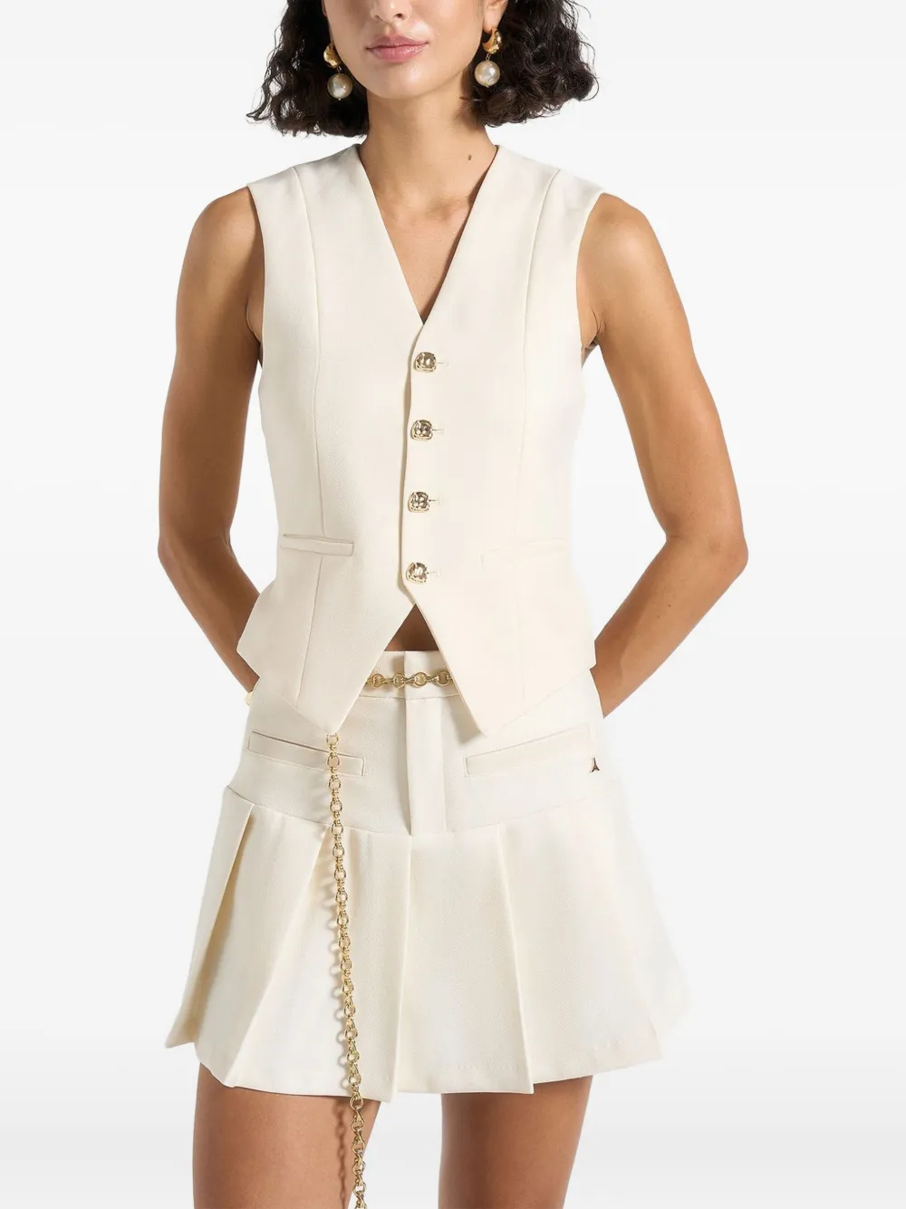 Manière De Voir V-neck Back-tie Waistcoat In Neutral