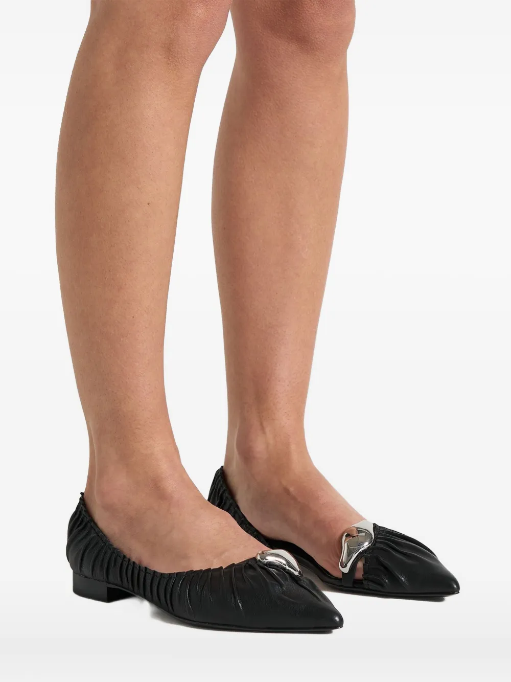 Manière De Voir Céleste gathered metal-detail flat pumps Black