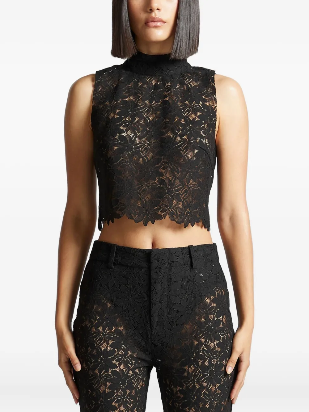 Manière De Voir Top met hoge hals en kant Zwart