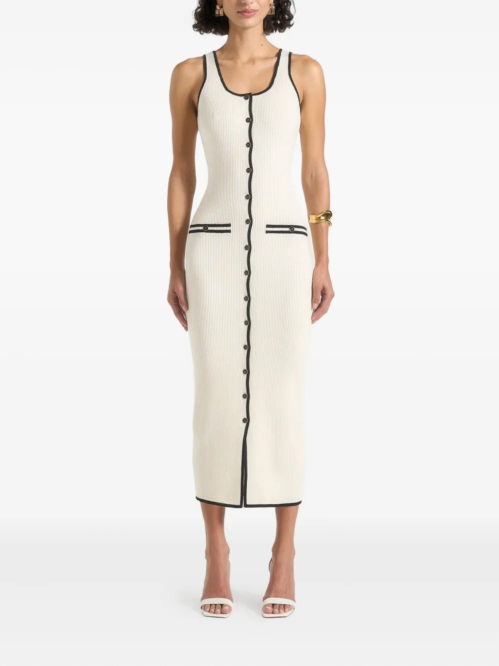 Manière De Voir Daphne geribbelde midi-jurk Beige