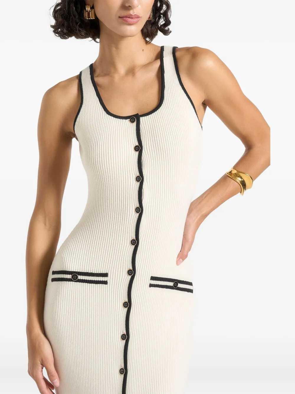Manière De Voir Daphne geribbelde midi-jurk Beige