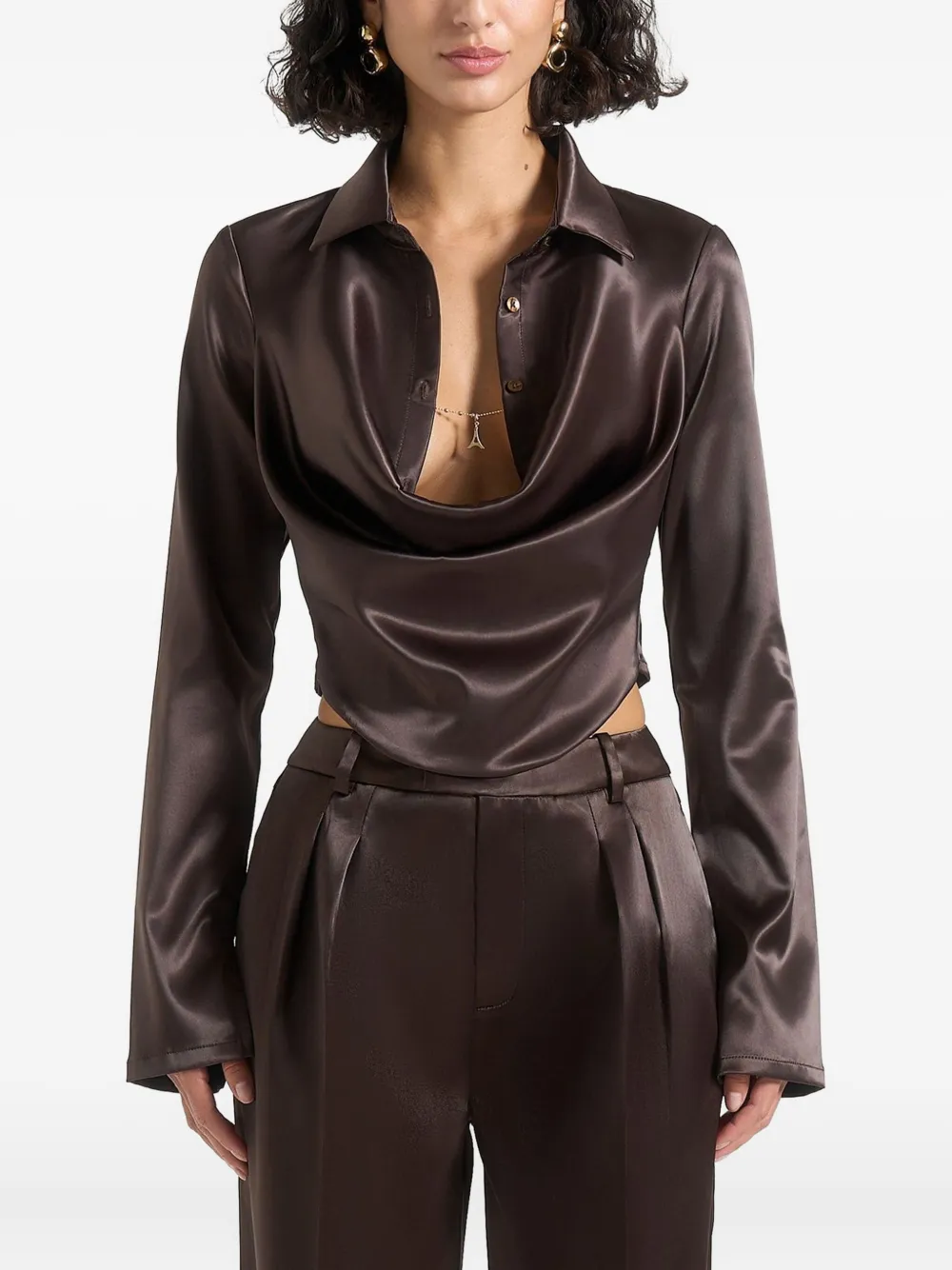 Manière De Voir Satia - chemise en satin à détail de chaîne - marron | 4