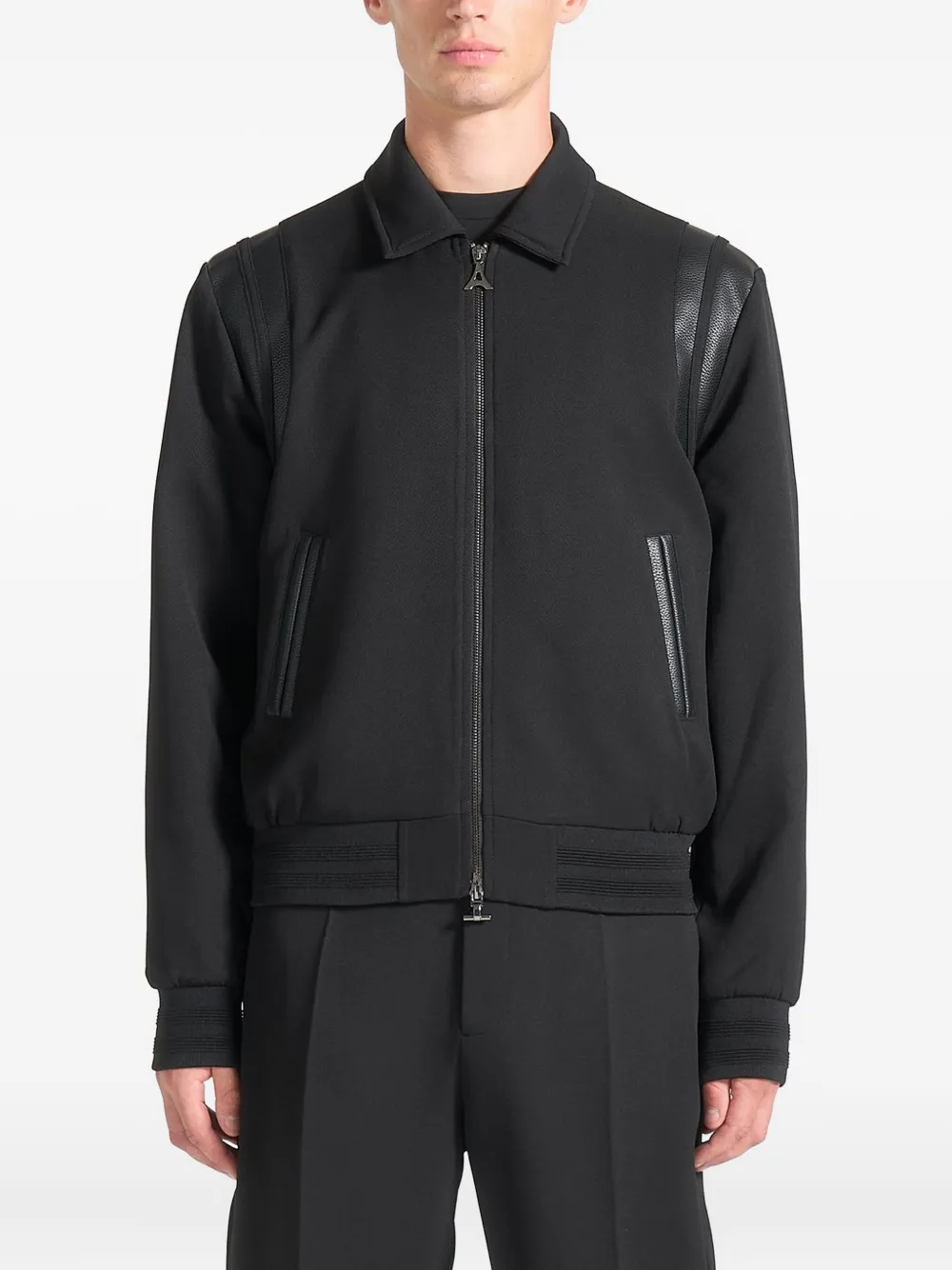 Manière De Voir Denis leather-trim varsity jacket | Black | Image 1