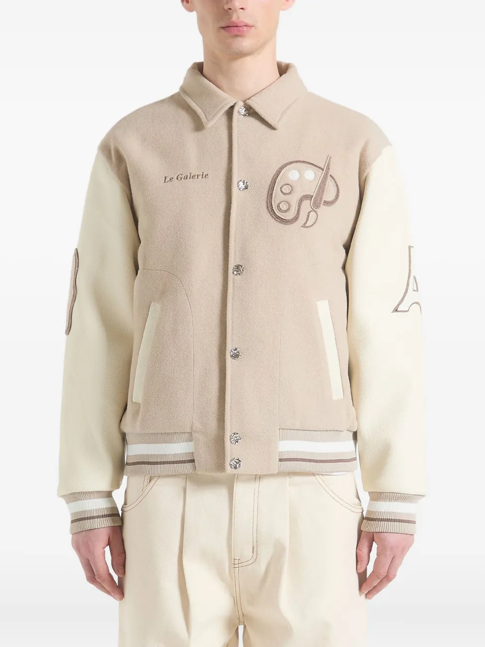 Manière De Voir patchwork-embroidery varsity jacket | Neutrals | Image 1