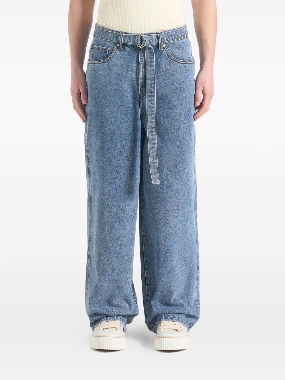 Adam belted wide-leg jeans