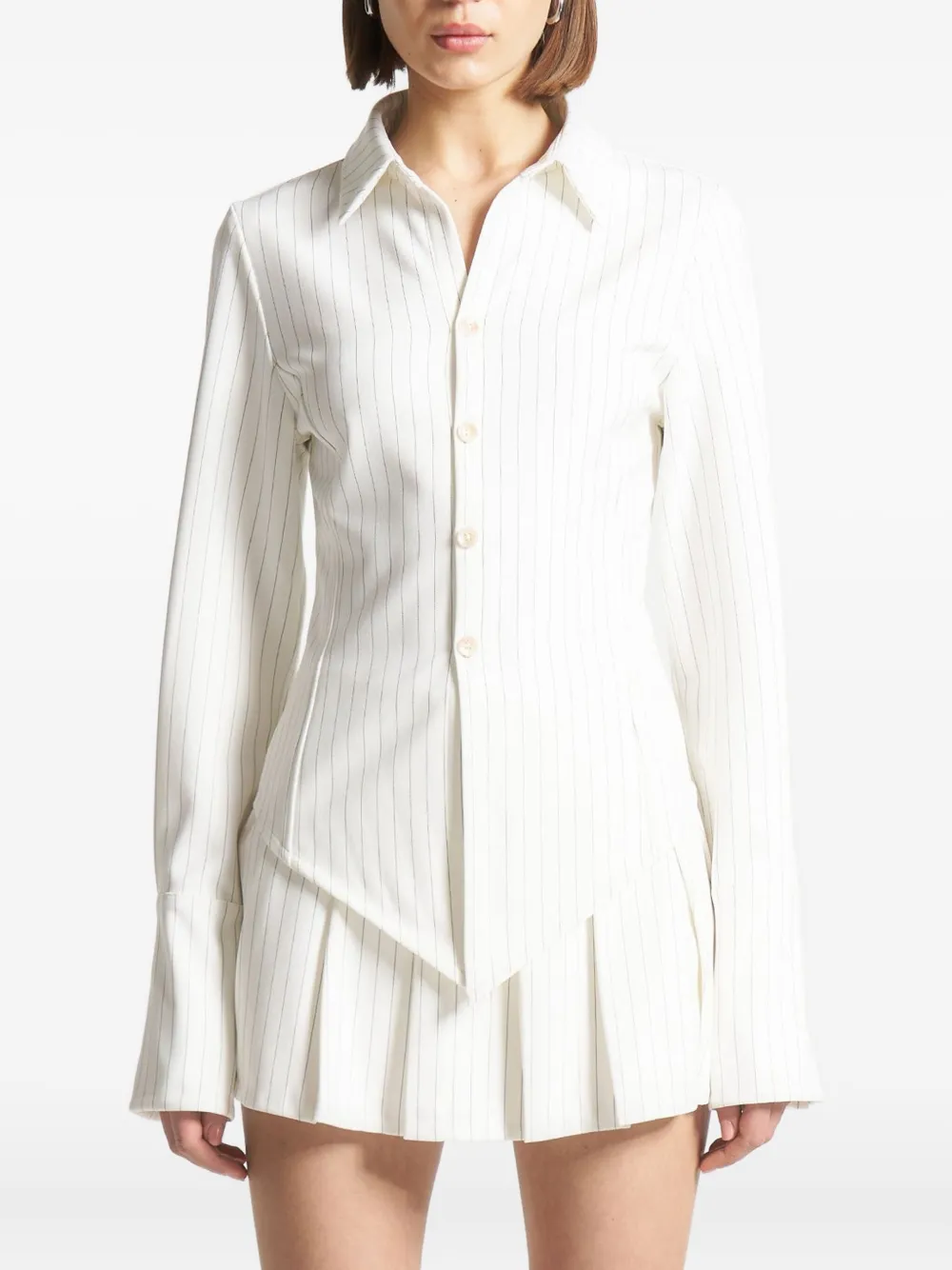 Manière De Voir Sonia pinstripe angled-hem shirt | White | Image 1