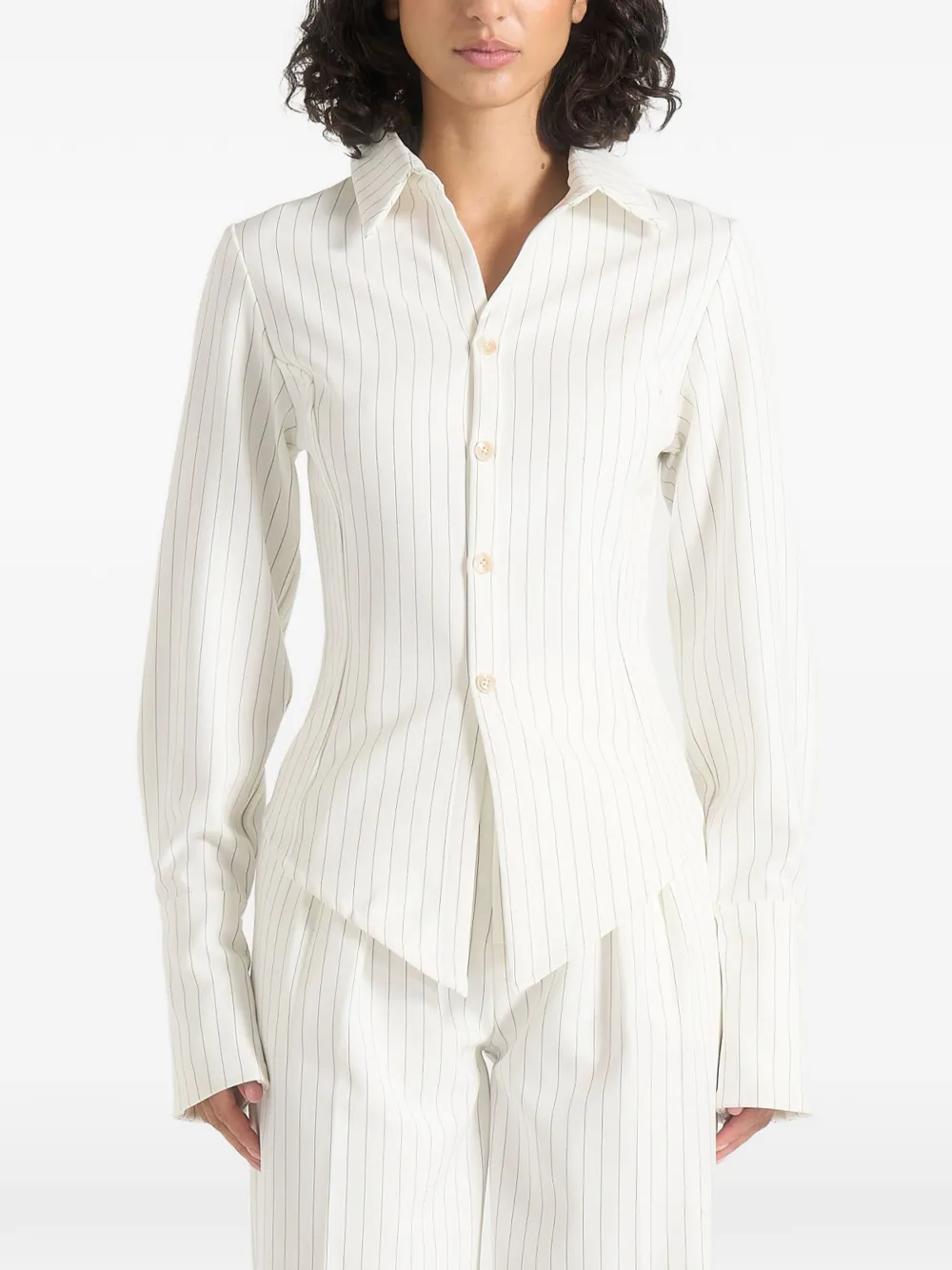 Manière De Voir Sonia blouse met krijtstreep en hoekige afwerking Wit