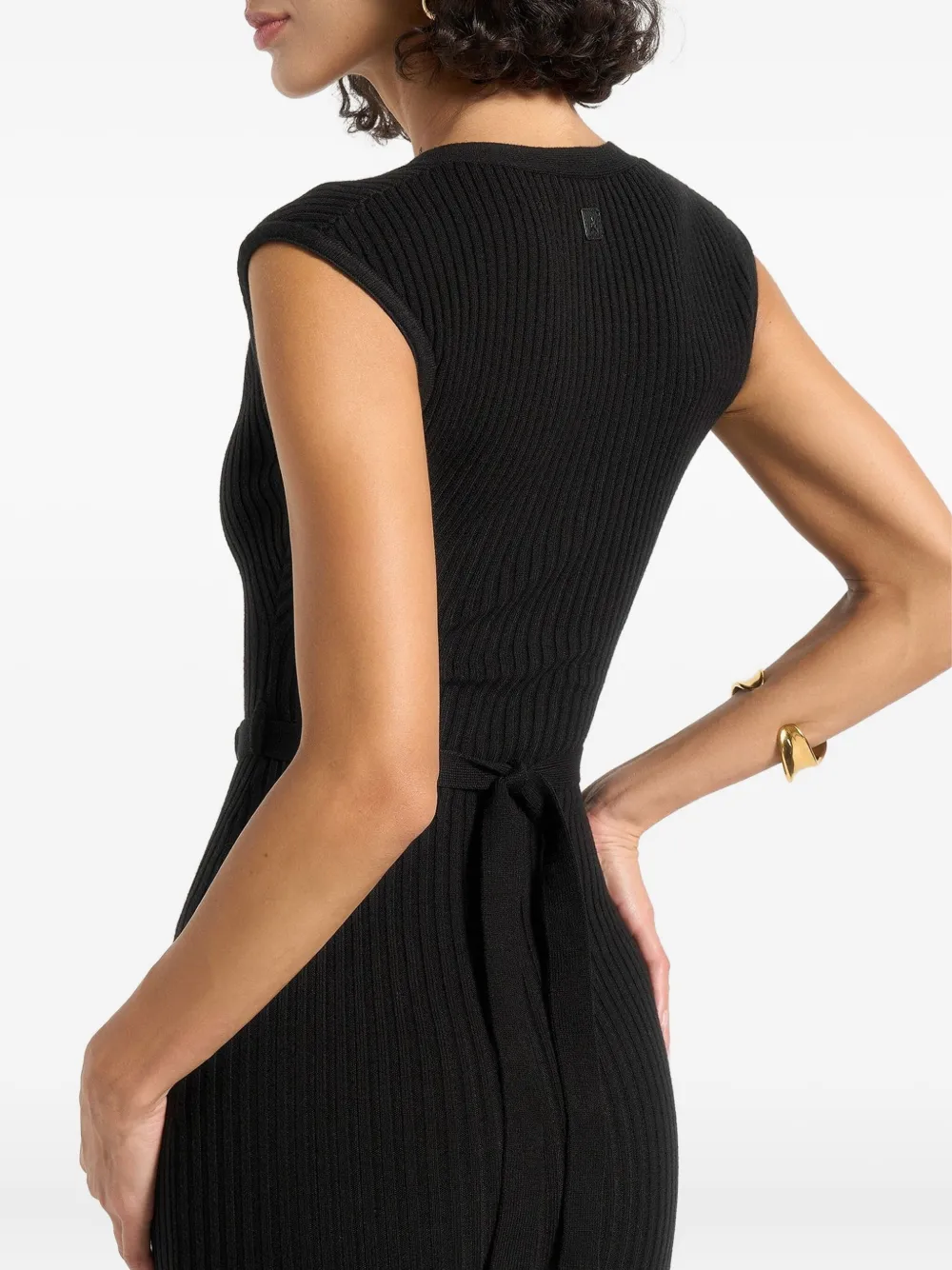 Manière De Voir Helene Ribbed Button-front Maxi Dress In Black