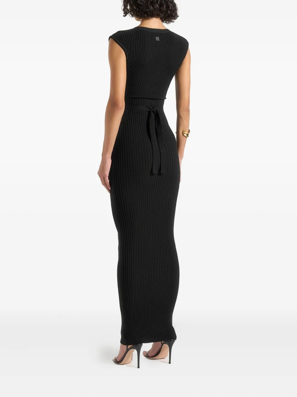 Manière De Voir Helene Ribbed Button-front Maxi Dress In Black