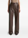 Manière De Voir pebbled leather pleated stacked trousers - Brown