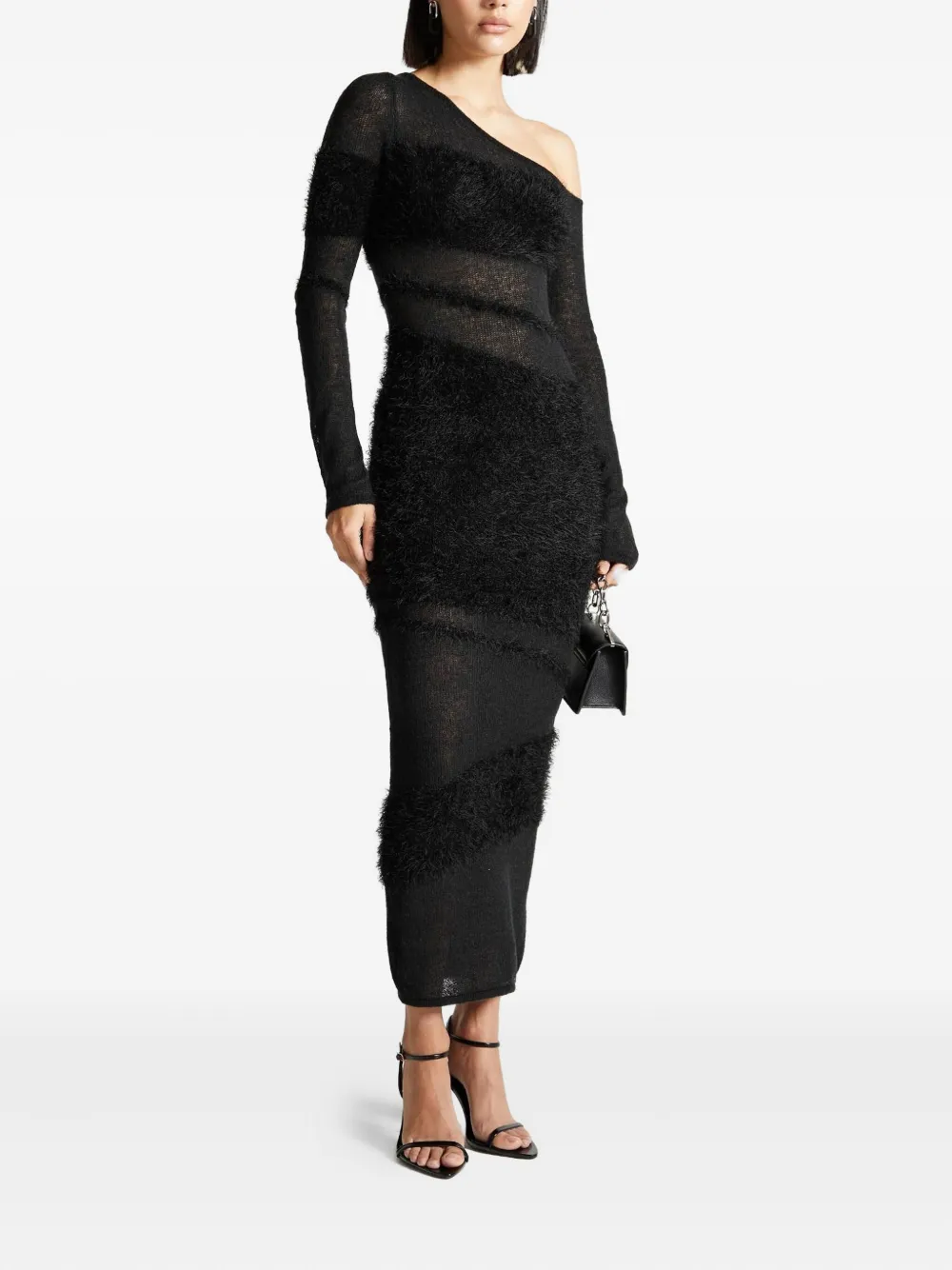 Manière De Voir Off-shoulder Textured Maxi Dress In Black