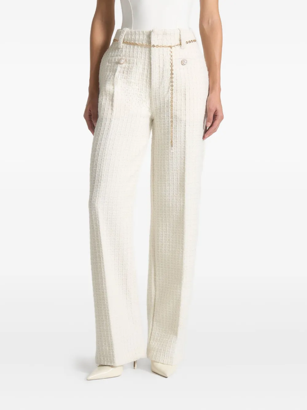 Manière De Voir Nathalie tweed broek verfraaid met ketting Beige