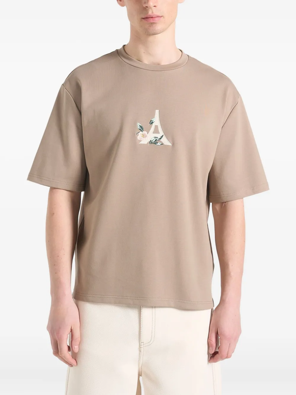 Manière De Voir floral embroidery T-shirt | Brown | Image 1