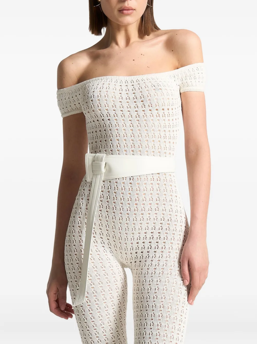 Manière De Voir Martine pointelle-knit bardot jumpsuit | White | Image 1