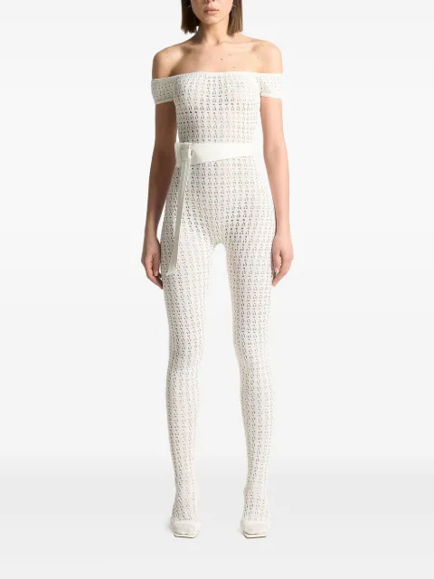 Manière De Voir Martine pointelle-knit belted bardot jumpsuit
