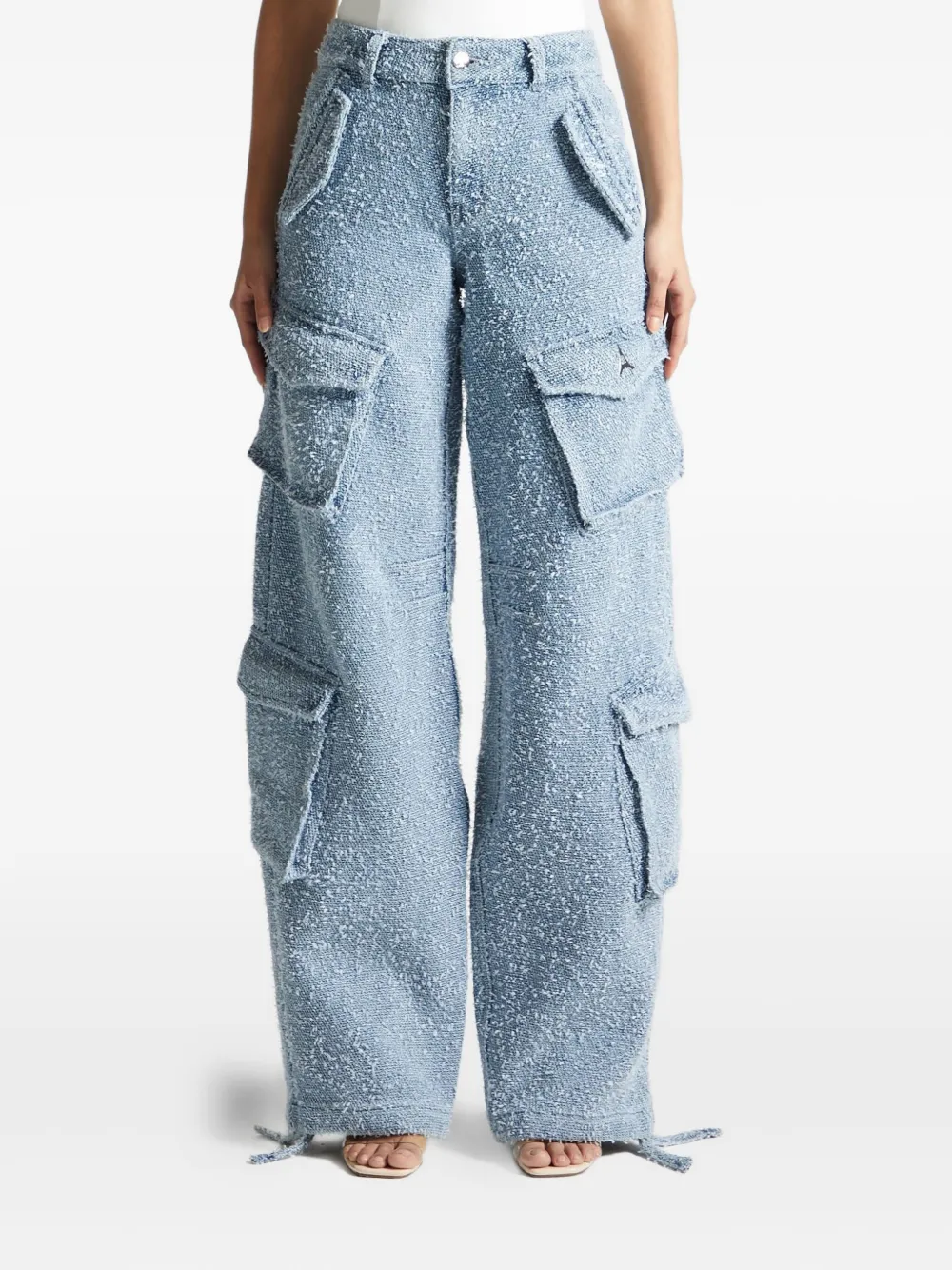 Manière De Voir Anne bouclé denim cargo broek Blauw
