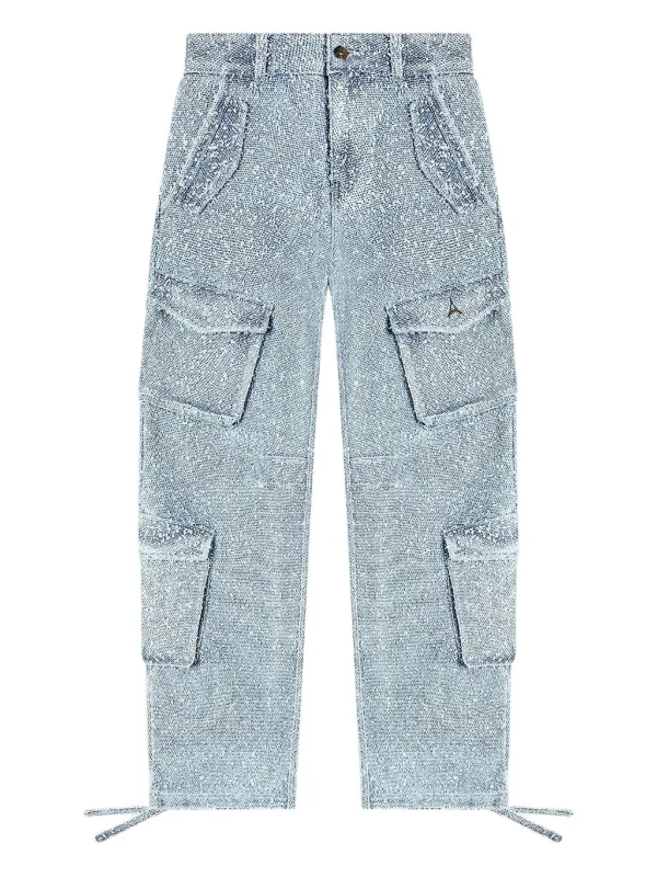Manière De Voir Anne high-waisted Bouclé Denim Cargo Trousers