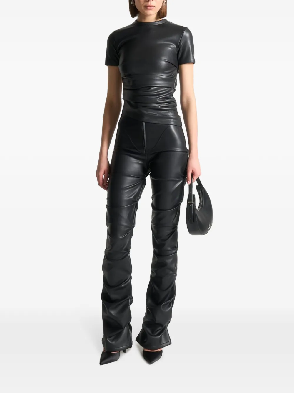 Manière De Voir Caroline flared leren broek Zwart